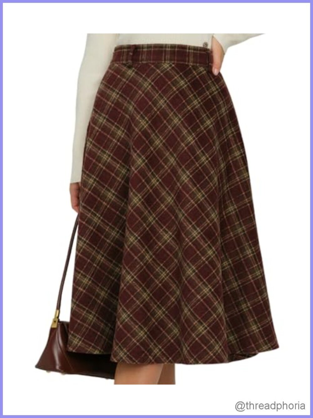 High Waist A-Line Flared Pleated Vintage Tartan Midi Skirt